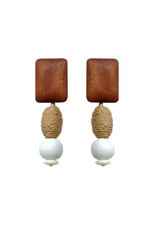 Wood Geometric Drop Earrings